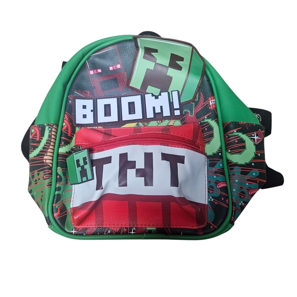 Minecraft Creeper TNT Mini Backpack Green Red Faux Leather Video Game Bag